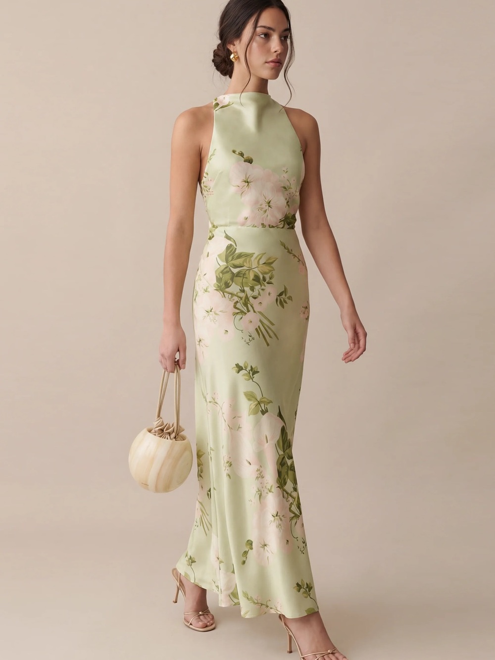Few Moda Reformation 100% Silk Pale Green Floral Dress - Size XS - Picture 4 of 10